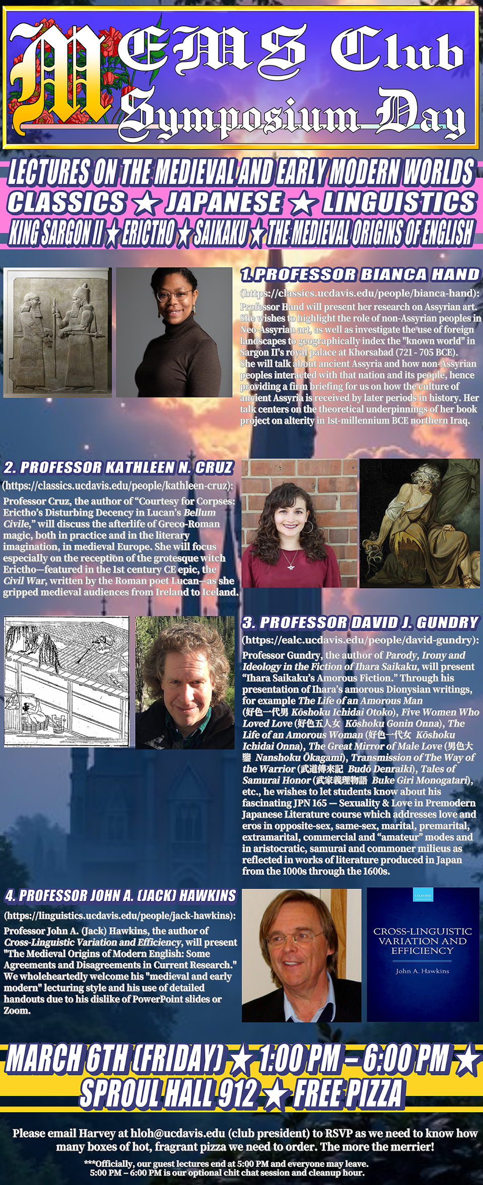 Informational flyer for Mens Club Symposium Day featuring photos of speakers and event details.